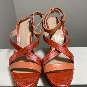 BCBGMaxAzria Coral-Orange Cross Strap Sandal Heels